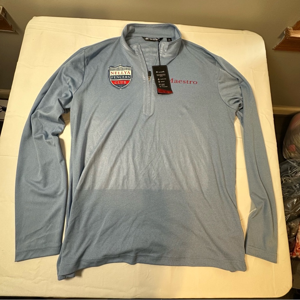 Travis Mathew Light Blue Quarter-Zip Pullover with Red Embroidery